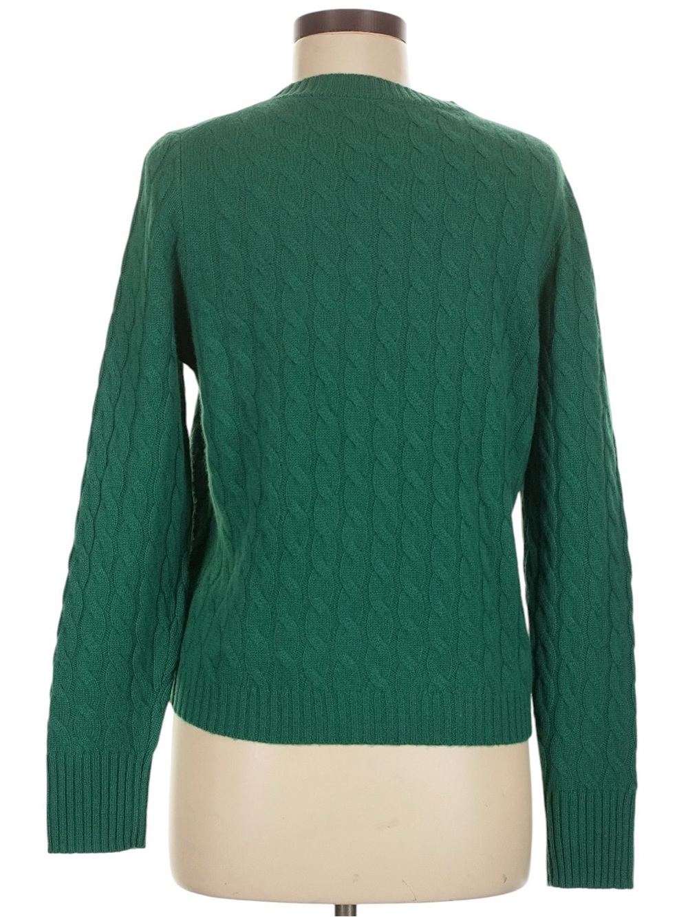 J. Crew 100% Cashmere Classic Cable Knit Crewneck Sweater Size M Green Fall Cozy - Picture 2 of 7